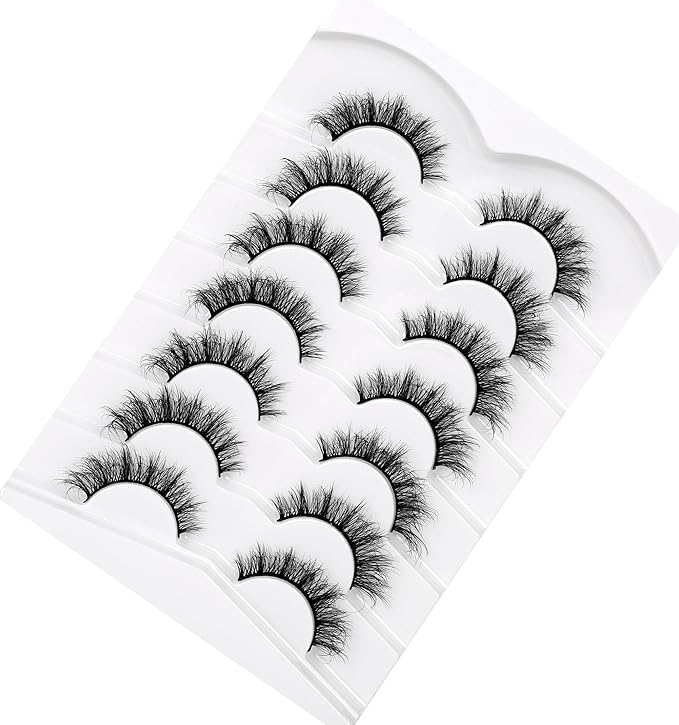 Pooplunch False Eyelashes Natural Cat Eye Lash Wispy Extensions Volume Faux Mink Lashes Fake Eyelash Strips 7 Pairs Pack