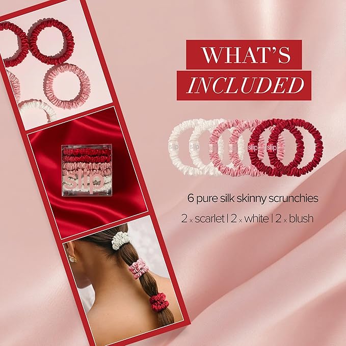 SLIP Skinny Scrunchies: Anti-Crease, Anti-Breakage Slipsilk™ Design Protects Delicate Hair | Includes 6 Pure Silk Scrunchies: Limited Edition Sweetie
