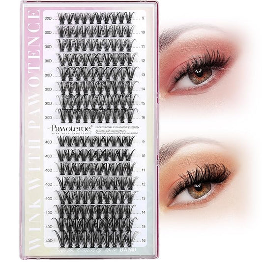 Pawotence Lash Clusters 160pcs Individual Lashes 30D 40D Cluster Eyelash Extensions 9-16mm Eyelash Clusters Lash Extensions DIY for Self Application (30D&40D, 0.07D, 9-16mm)
