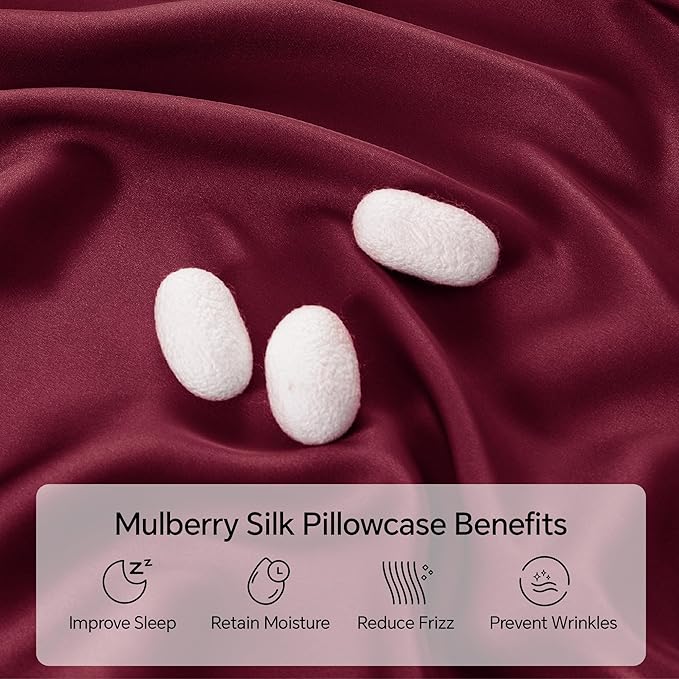 INFIIXSO Silk Pillow Cases 2 Pack Standard Size, Ultra Smooth & Soft Mulberry Silk Pillow Case for Hair and Skin, Breathable Cooling Silk Pillowcase with Hidden Zipper (Burgundy, 20x26 Inches)
