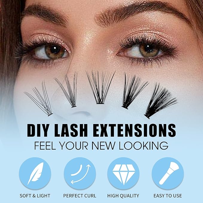 Natural Lash Clusters Eyelash Clusters 280 PCS D Curl Lash Clusters Eyelash Extensions Soft&Natural Individual Lashes Mink Cluster Lashes DIY At Home Lash Extension Clusters (30D/40D-D, 8-16mm)