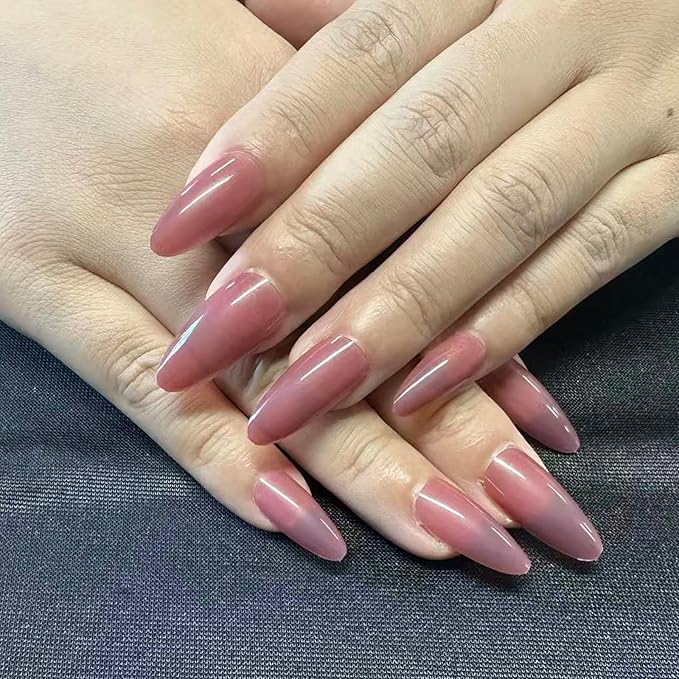 JONKASIPA Press On Nlmond Nails Unique Jam-Purple Fake Nails, French Tip Nails Designed for Women, Nail Art Sets for Everyday Wear 24 Pcs