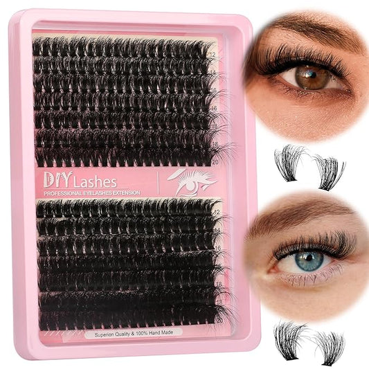 Lash Clusters Volume Eyelashes 280 Pcs Individual Eye lash Clusters 60+80D Cluster Lashes Wispy volume Lash Clusters D curl Makeup at Home - DIY Eyelash Clusters Extension Kit (12-20MM) Mix