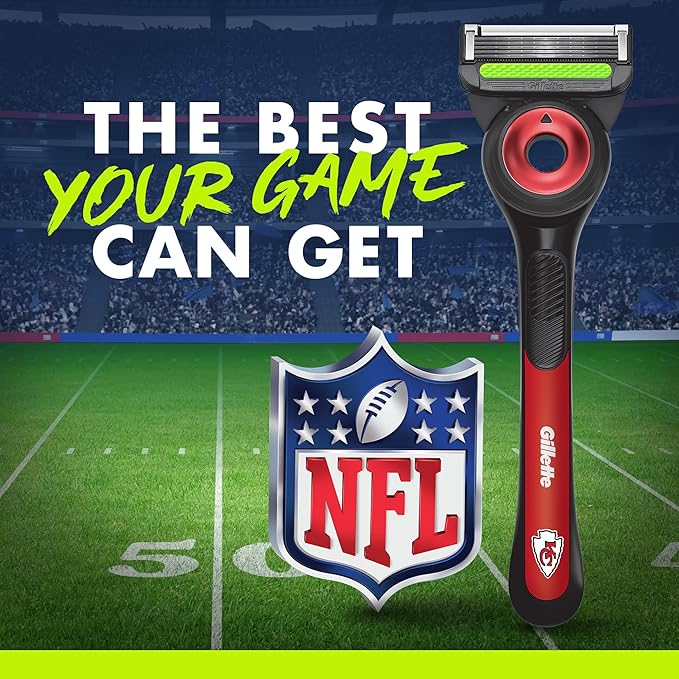 Gillette Labs Special NFL Chiefs Edition Shaving Razor for Men - 1 Handle, 4 Razor Blade Refills & Magnetic Stand, GilletteLabs with Exfoliating Bar