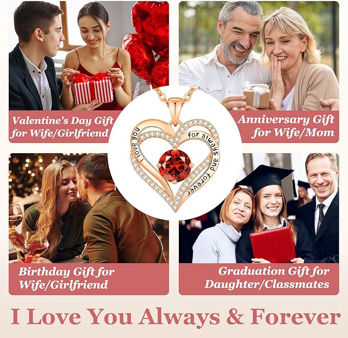CDE Forever Love Heart Necklaces for Women, Wedding Anniversary, Birthday Mothers Day Christmas Day Gifts for Mom, Mother, Wife, friend, S925 Silver Jewelry with Birthstone Pendant