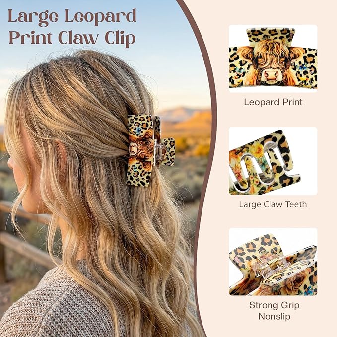 Medium Hair Claw Clip with Leopard Cow Butterfly Design, Plastic Claw Clip for Thin Thick Hair, Strong Hold Hair Accessories for Updo, Half Up Hairstyle, for Women Daily Wear, Party, Travel