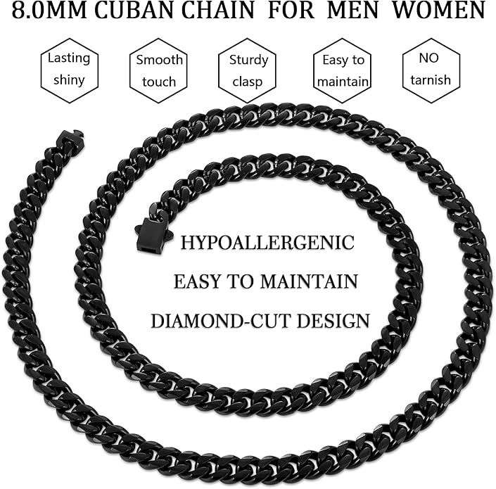 Fiusem 3.5mm Cuban Link Chains for Men, Silver Tone/Black/14K Gold Plated Stainless Steel Necklace Chain, Mens Necklace 16, 18, 20, 22, 24, 26, 28 Inch