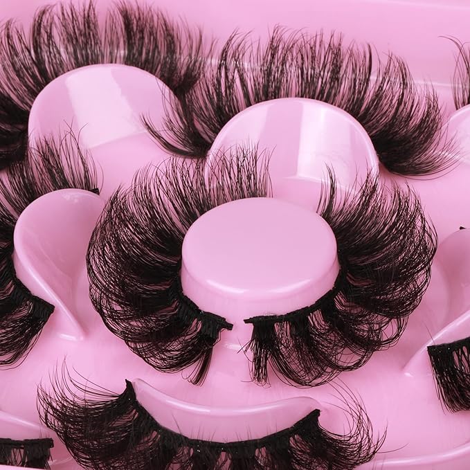 Focipeysa Dramatic Eyelashes Fluffy Faux Mink Lashes 22mm Long False Eyelashes D Curl Eyelashes that Look Like Extension 5 Pairs Pack