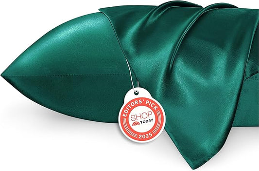 Bedsure Satin Pillowcase 2 Pack Similar to Silk Pillow Cases Standard Size, Pillow Case with Envelope Closure,Green Home Decor Gifts for Women Men, Dark Green, 20x26 Inches, 2pcs