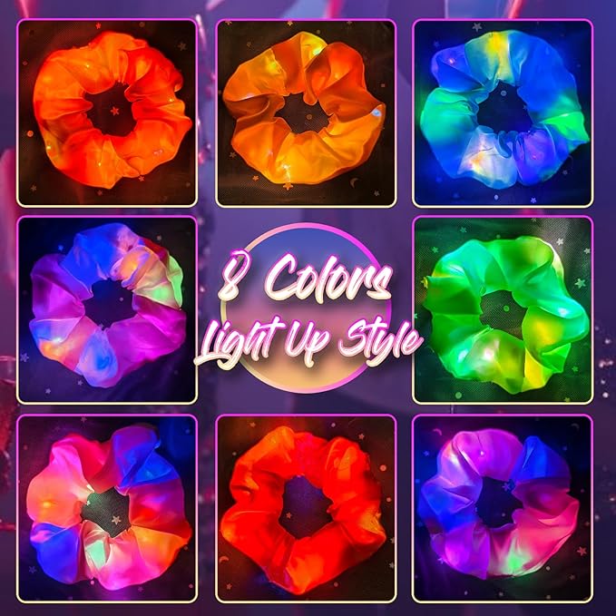 16Pcs Glow in the Dark hair scrunchies, Light up Scrunchy for Women, 3 Light Modes, Glow in the Dark Hair Accessories for Rave Party Birthday Halloween