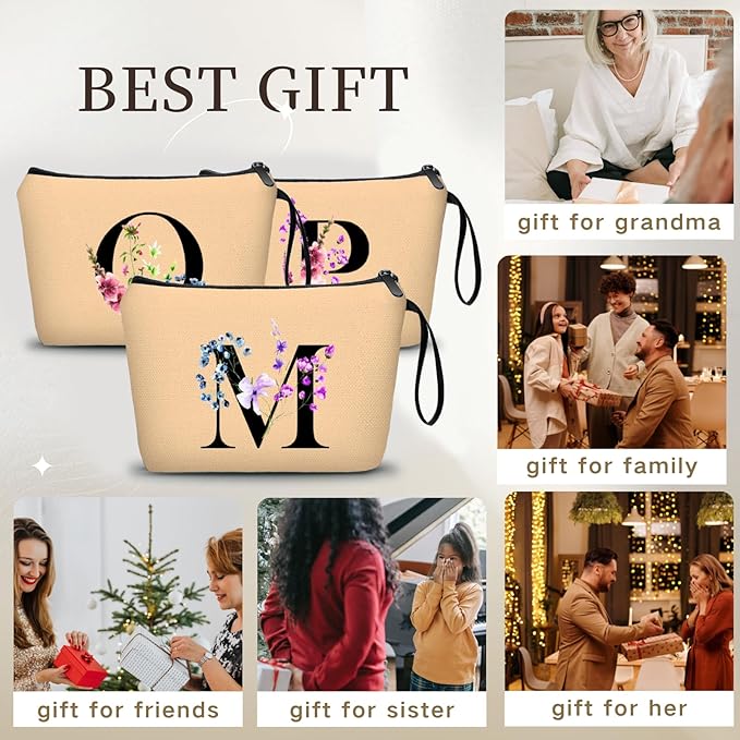 Women Birthday Maid of Honor Monogrammed Gifts for Bride Bridesmaid Sister Friend Her Teacher Makeup Cosmetic Bag with Mirror Mothers Day Christmas Graduation M