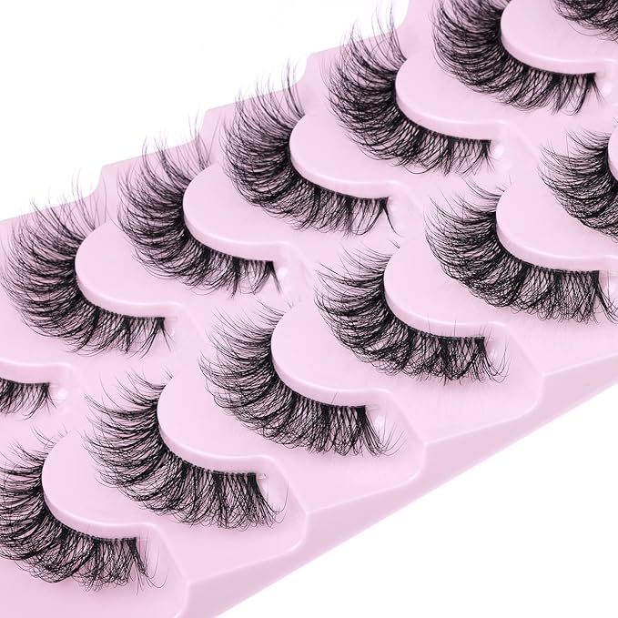 False Eyelashes Natural Wispy D Curl False lashes Clear Band zanlufly Russian Strip Lashes Fluffy Eyelashes 3D Effect Cat Eye False Eyelashes 7 Pairs Pack