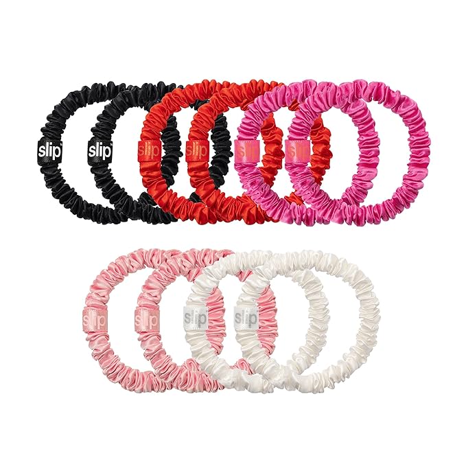 slip Skinny Scrunchies in Holiday Cracker Packaging: Anti-Crease, Anti-Breakage Slipsilk™ Design Protects Delicate Hair | Includes 10 Pure Silk Scrunchies, Jean