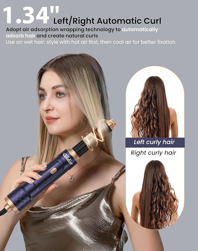 Ukliss Hair Dryer 6 in 1 & Blow Dryer Brush | Controlled Airflow for Effortless Auto-Wrap Curls & Frizz-Free Shine, Salon Styling at Home for All Hair Types with ALCI Plug,Blue