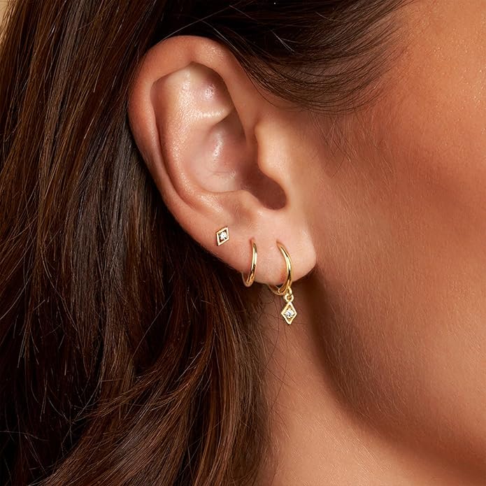 Freekiss 3 Pairs Gold Hoop Earrings Set: Dainty Stud Earrings Trendy Small 14K Gold Plated Hypoallergenic Dangle Cartilage Huggie Hoop Earrings for Women Gold Jewelry for Women Gifts