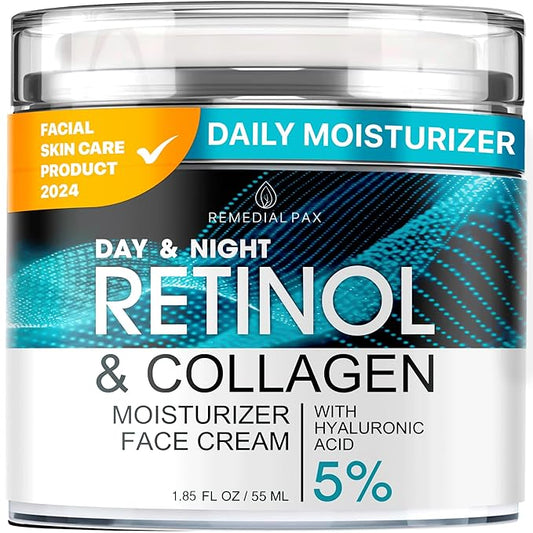 Face Moisturizer Retinol Cream, Anti Aging Neck Firming Cream, Collagen Day & Night Face Cream with Hyaluronic Acid for Women & Men, 1.85 Fl Oz