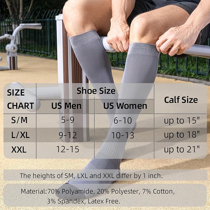 Bbfrey Compression Socks with Cushioned Sole & Arch Support - 15-20 mmHg Moderate Support Socks for Sports, Travel, Flying