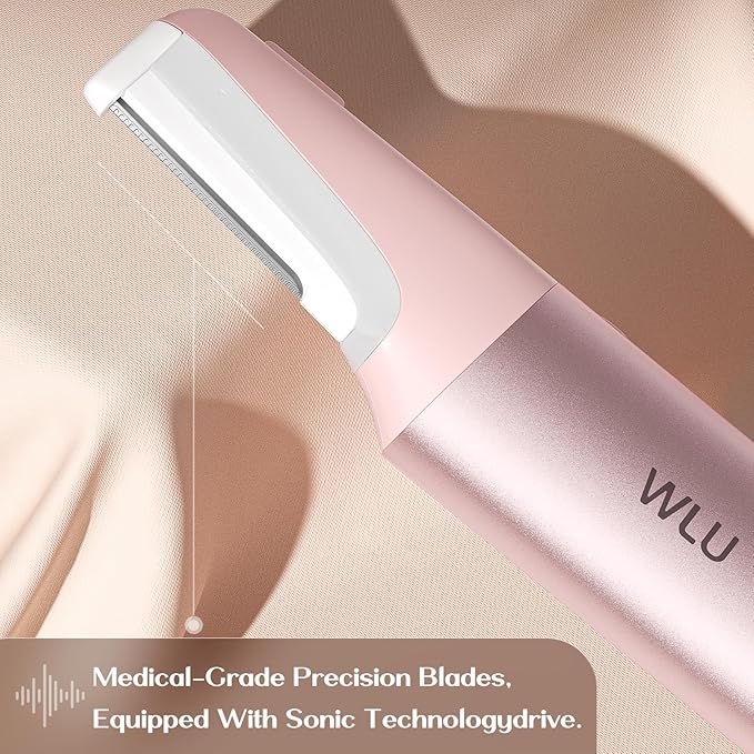 WLU Dermaplane Razor for Women Face with 10 Replaceable Blades, Dermaplaning Tool for Face to Remove Facial Hair & Peach Fuzz, Sonic Dermaplaning Tool for Women, Dermaplane Razor(Pink)
