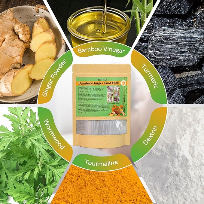 TEWEAE 122 Pads Foot Pads Natural Turmeric & Ginger, Wormwood, Bamboo Vinegar, Included 122Pads Goodnight Patches and 122 Adhesive Sheets