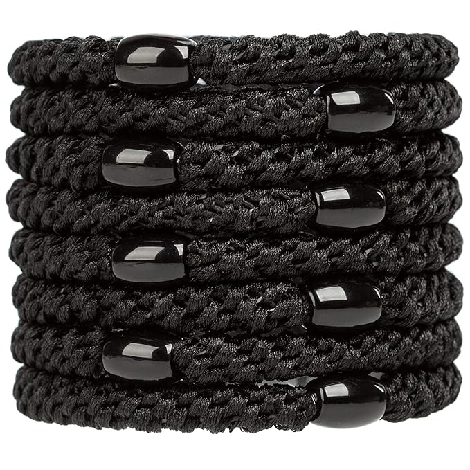 AXEN 8PCS Elastic Hair Tie for Women Girls, Cotton Bands Soft Woven Ponytail Holders for Thick Hair and Curly Hair, Black