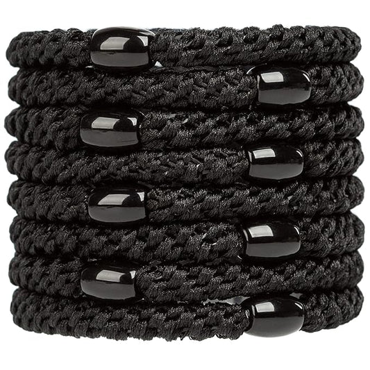AXEN 8PCS Elastic Hair Tie for Women Girls, Cotton Bands Soft Woven Ponytail Holders for Thick Hair and Curly Hair, Black