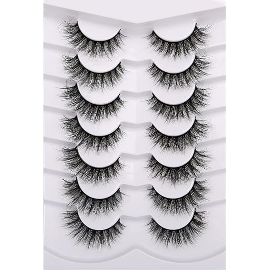 Pooplunch False Eyelashes Cat Eye Lashes 8D Volume Thick Crossed Natural Faux Mink Lashes Fake Eyelash Strips 7 Pairs Pack