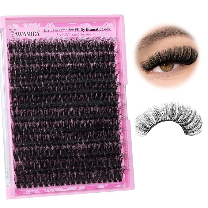 Yawamica Eyelash Clusters Fluffiest Wispy Eyelash Extension 19-25mm Lash Clusters 300D Mega Volume Individual Lashes 240pcs Cluster Lashes DIY Lash Extension by Self for Beginners