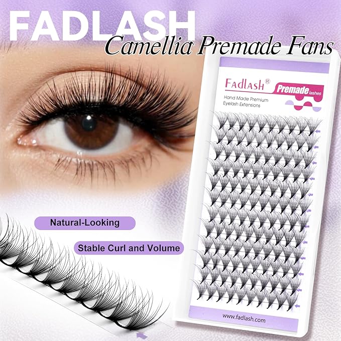 FADLASH Premade Lash Fans Multi Length Hybrid Volume Premade Easy Fans 0.07 Thickness D Curl 16D Multi Length 8-10-12mmmm Camellia Natural Eyelash Extensions(16D-0.07-D, Camellia 8-10-12mm)