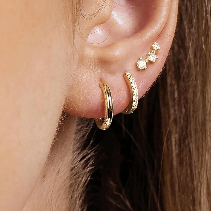 Freekiss 3 Pairs Gold Hoop Earrings Set: Dainty Stud Earrings Trendy Small 14K Gold Plated Hypoallergenic Dangle Cartilage Huggie Hoop Earrings for Women Gold Jewelry for Women Gifts