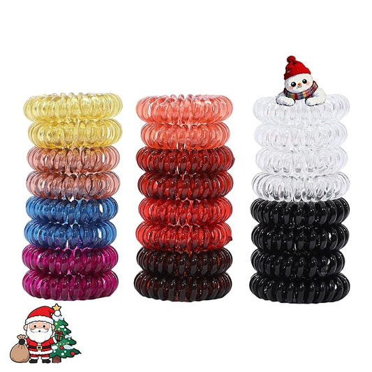 Spiral Hair Ties, 24-Pc No Crease Coil Hair Bands for Thick Hair, No Damage Phone Cord Hair Elastics Hair Scrunchies for Thin Hair, Multi-Color Ponytail Holders for Women Girls Kids