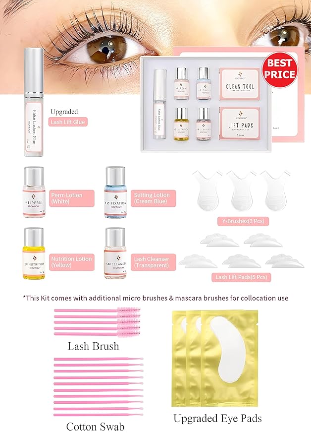 Lash Lift Kit Eyelash, Perming Full Lash Kit All in 1, Professional Eyelash Curling Lash Extension Set, Upgraded Glue Version, Semi-Permanent Lash Lifting Tools Suitable for Salon ICONSIGN