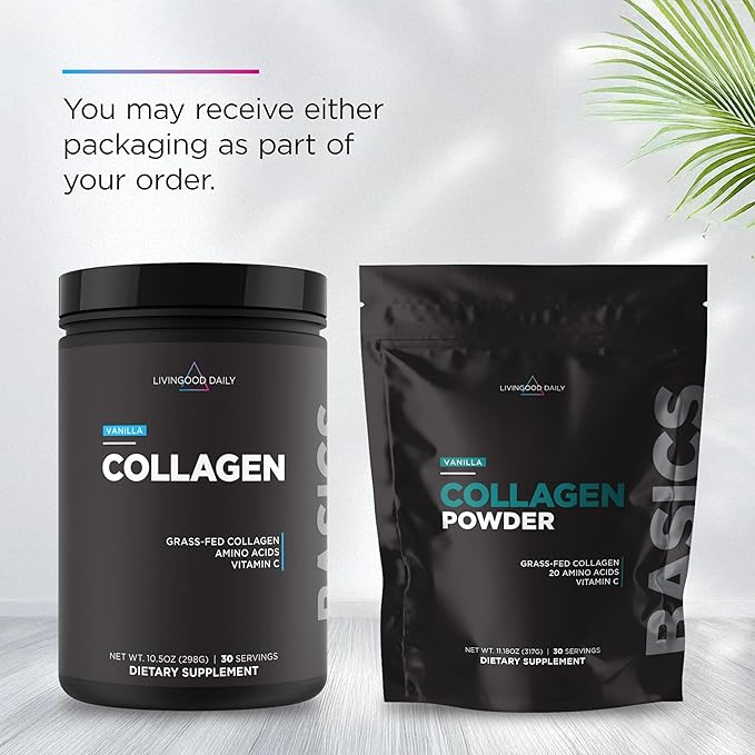 Livingood Daily Vanilla Collagen Powder for Women & Men, Hydrolyzed Collagen Peptides Powder with Vitamin C, Protein with 20 Amino Acids, Type I & III, Grass Fed, Keto, Paleo, Gluten Free, 30 Srvgs