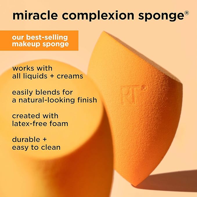 Real Techniques Miracle Complexion Sponge, Beauty Sponge, Makeup Blending & Foundation Application, Streak-Free, Full Coverage Finish, Vegan, Cruelty & Latex-Free, 1 Count