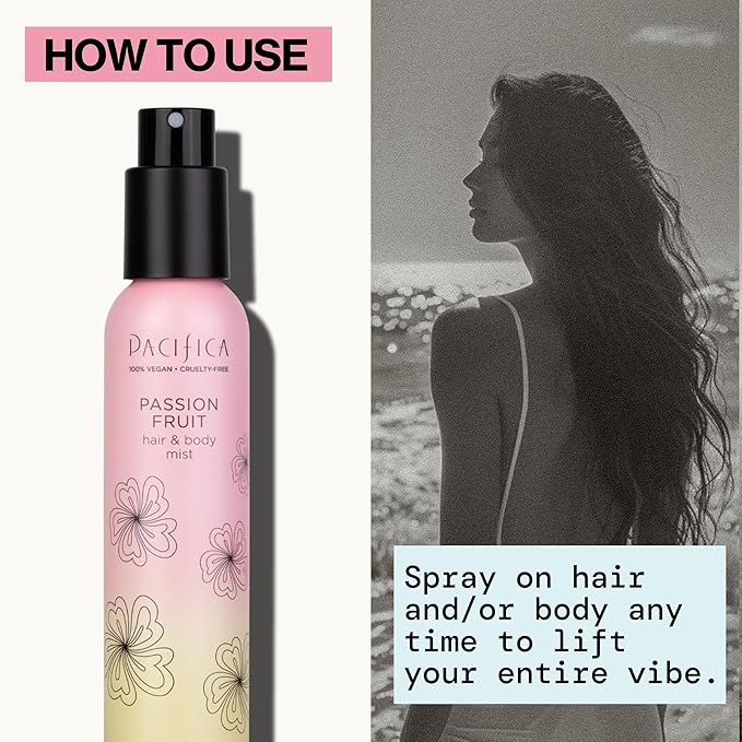 Pacifica Hair Mist Perfume & Full Body Spray for Women - Passion Fruit Body Mist Fragrance w/Pineapple, Orange Blossom, Vanilla, Sandalwood & Bergamot – Alcohol-Free, Vegan & Cruelty-Free, 5 oz