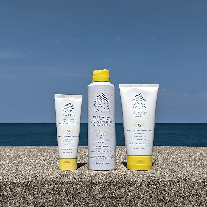 Oars + Alps Sunscreen Spray for Face & Body, SPF 30 Spray Sunscreen Infused with Vitamin E & Antioxidants, Water & Sweat Resistant, All Skin Types, Lightweight, Hydrating, 6oz, 2pk