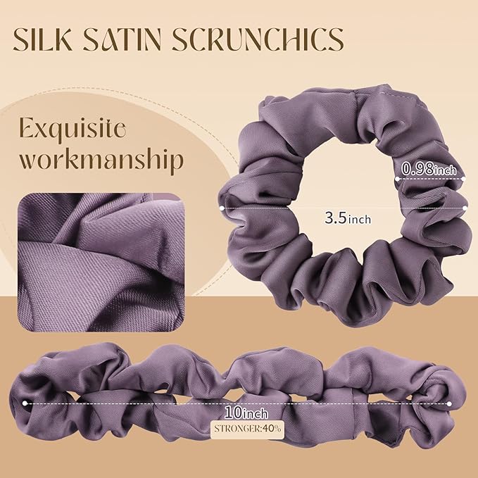 Scrunchies for Women,Silk Satin Hair Scrunchies,Elastic Strengthening Hair Ties,Ponytail Holder Suitable for Thick Thin Hair,Luxury Scrunchy for Girls (8 PCS Classic Colors)