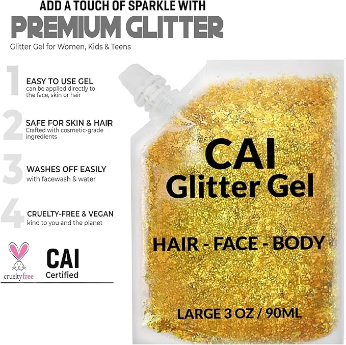 Face, Body & Hair Glitter Gel – Halloween Glitter for Kids and Women – 3 Oz Cosmetic-Grade Gel w/Moon & Stars for Festivals & Halloween Party, Easy Apply & Wash Off - Rose 2Pack