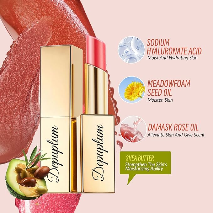 Nude Red Pink Lipstick Set for Women Shimmer Tinted Lip Balm Hydrating Moisturizing Lip Gloss Cruelty Free Lip Makeup, ZG107/108/109