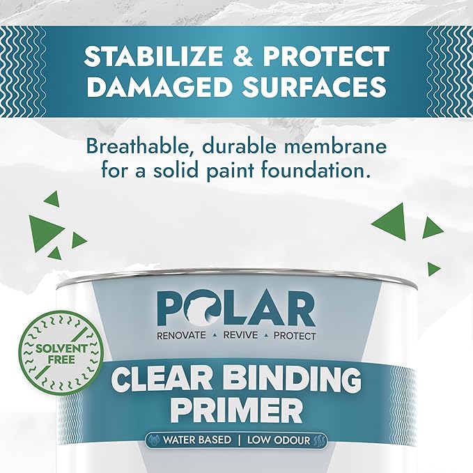 Polar Clear Binding Primer - 17 Fl Oz - High-Adhesion Primer for Drywall, Plaster, Cement, Stucco & Wood - Interior & Exterior Clear Base Coat & Paint Prep