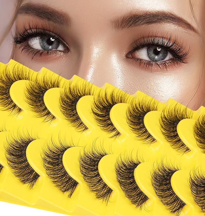 False Eyelashes Russian Strip Lashes D-Curly Wispy Natural Look zanlufly Lashes Like Eyelash Extension Volume Transparent Band Cat Eye Fake Eyelashes Pack