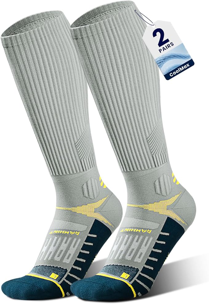 Rahhint Coolmax 20-30 mmHg Compression Running Socks, Long Distance Anti Blister Cushion Moisture Wicking Tall Athletic Socks
