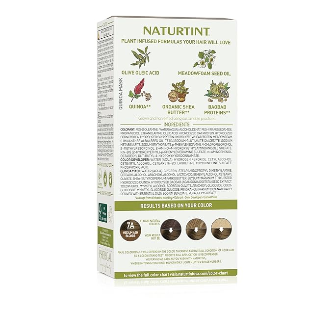 Naturtint 7A Medium Ash Blonde Permanent Hair Color (Pack of 1), Ammonia Free, Vegan, Cruelty Free, up to 100% Gray Coverage, Long Lasting Results (Packaging may vary)