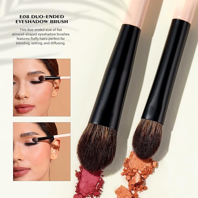 Jessup Travel Makeup Brushes Set 3pcs, Double Sided Contour Brush Dual Ended Eye Shadow Shader Eyeliner Brush, Multi-functional Makeup Set Peach Dust T507