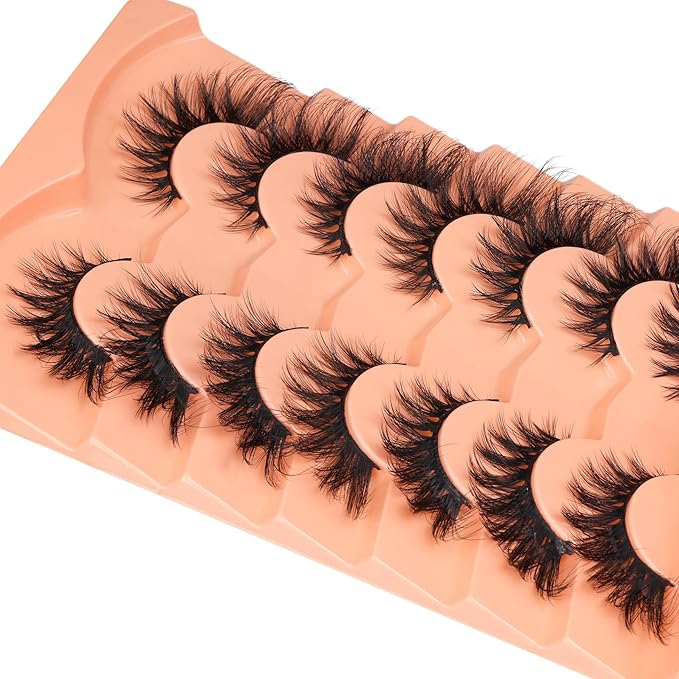 ALICROWN False Eyelashes, 7 Pairs Fluffy Cat Eye, Wispy Strip False Lashes, Mink Lashes, Long Volume, Fake Eyelashes, Cruelty Free, Black
