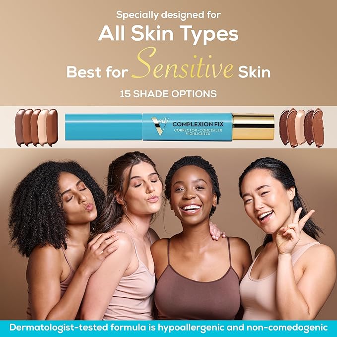 Veil Cosmetics - Complexion Fix Concealer - Liquid Concealer for Under Eye + Dark Circles - Highlight, Contour, Correct - Anti-Aging - Vegan Makeup Pen - Hydrating Lightweight (3N Medium Neutral)