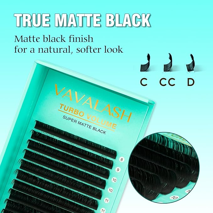 Shimmy-free Lashes Extenisons Self Fanning Eyelash Extensions 0.03 0.05 Turbo Volume Lashes C/CC/D Curl 8mm True Matte Black Lash Extensions Professional Volume Eyelashes (0.05-D-8mm)