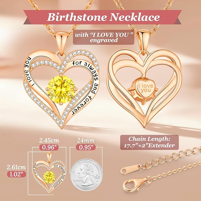 CDE Forever Love Heart Necklaces for Women, Wedding Anniversary, Birthday Mothers Day Christmas Day Gifts for Mom, Mother, Wife, friend, S925 Silver Jewelry with Birthstone Pendant