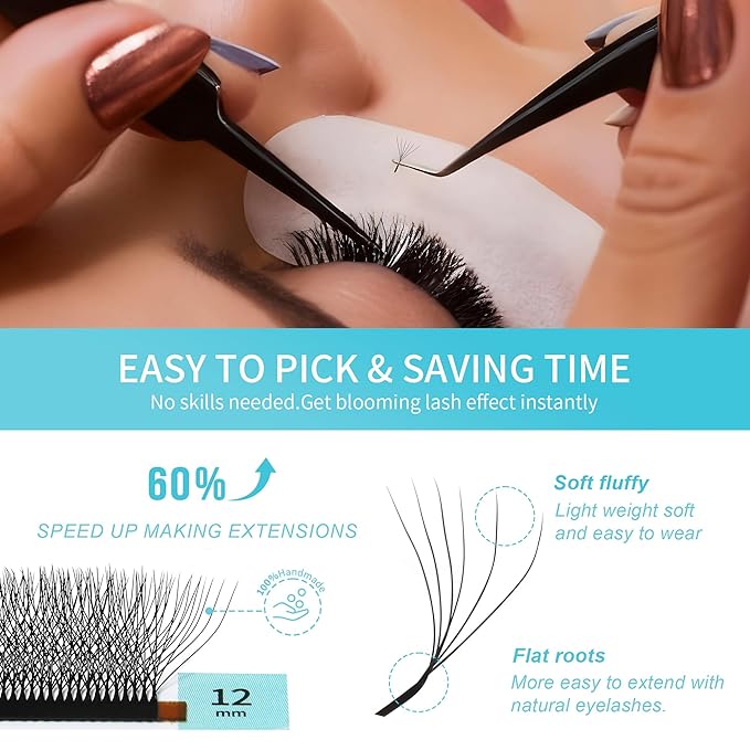 GLAMLASH W Eyelash Extensions 7D Russian Volume Premade Fan Natural Soft Matte Black False Lashes Professional Salon Supplies(7D,0.07,C,10mm)