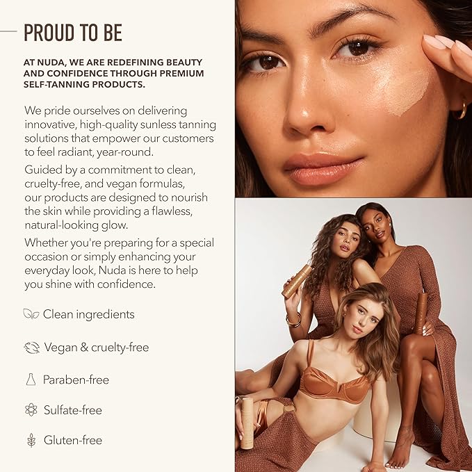 Nuda Self Tanning Mousse | Lightweight Sunless Tanning Lotion | Cruelty Free Body Self Tanner Mousse with Natural Ingredients | Bronzing Lotion at Home (190mL, Ultra Dark)