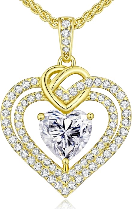 OOBEE Moissanite Heart Necklaces for Women, 1- 4 Carat Moissanite 925 Sterling Silver Gold Plating Fine Women Necklace，Ideal Anniversary Birthday Christmas Valentine Mothers Day Jewelry Gifts for Mom Wife Her Girlfriend